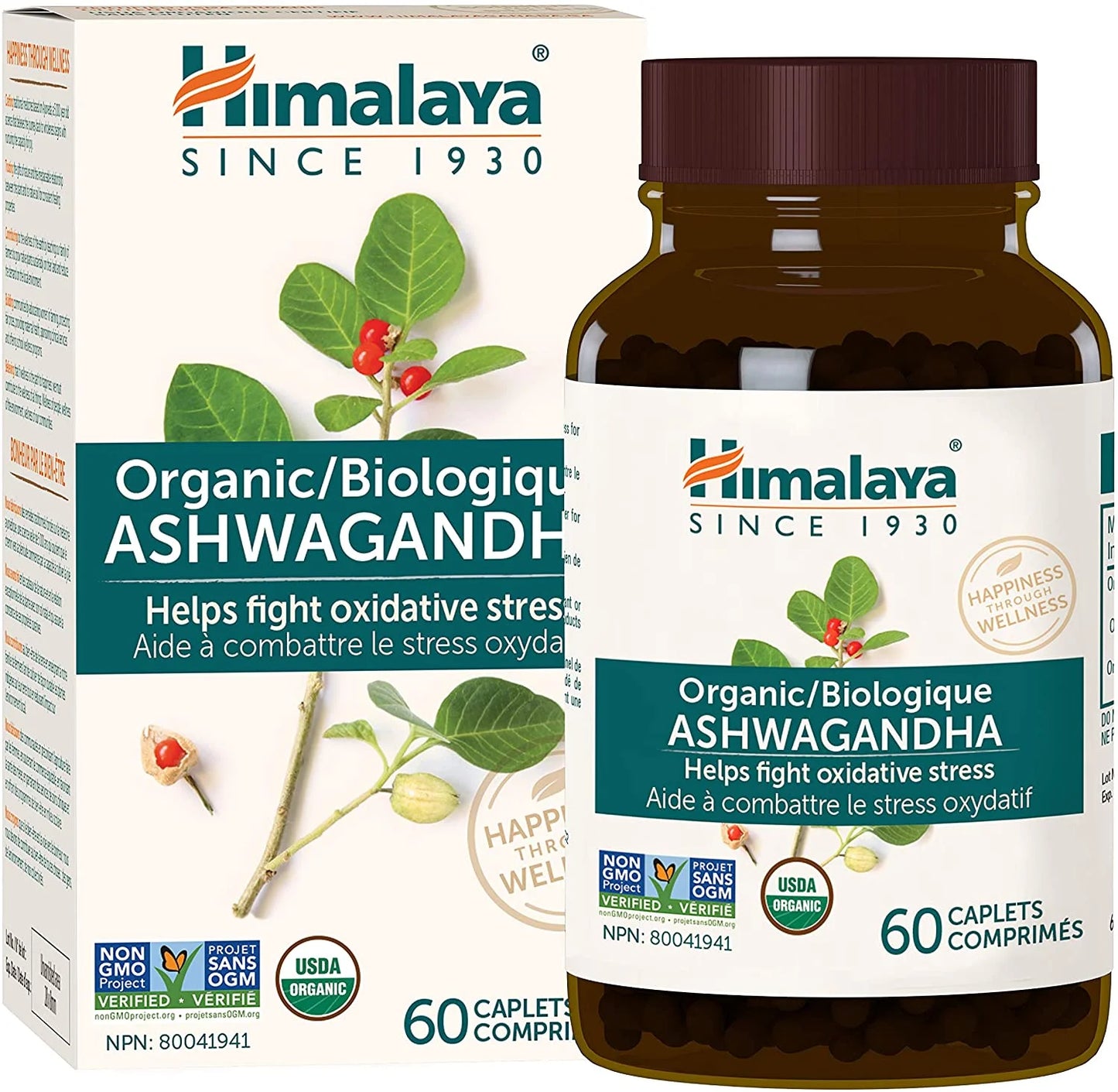 Organic Ashwagandha, Supplement for Stress Relief, Non-Gmo, Vegan, Gluten Free, 60 Caplets