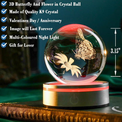 3D Butterfly Crystal Ball Etched Butterfly Decor Night Light for Home Decor Butterfly Figurine Gift for Women Butterfly Lamp for Bedroom Unique Butterfly Gifts for Her