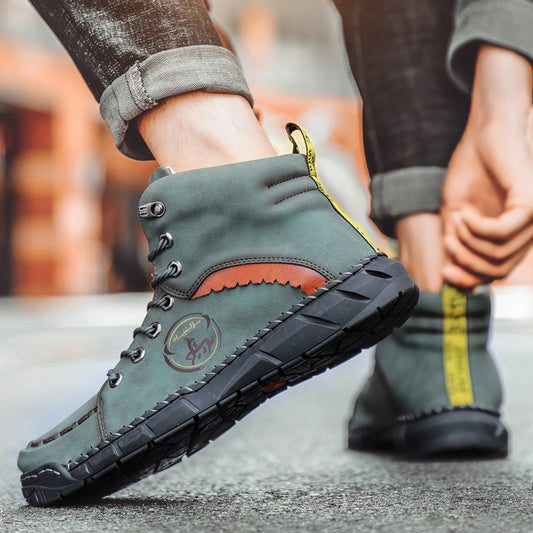 Hand-stitched vintage men's leather boots