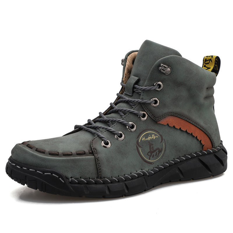 Hand-stitched vintage men's leather boots