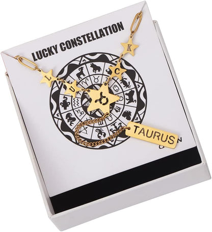 Zodiac Sign Necklaces for Women Unique Stainless Steel Paperclip Chain Necklace,18.5+2" Extender