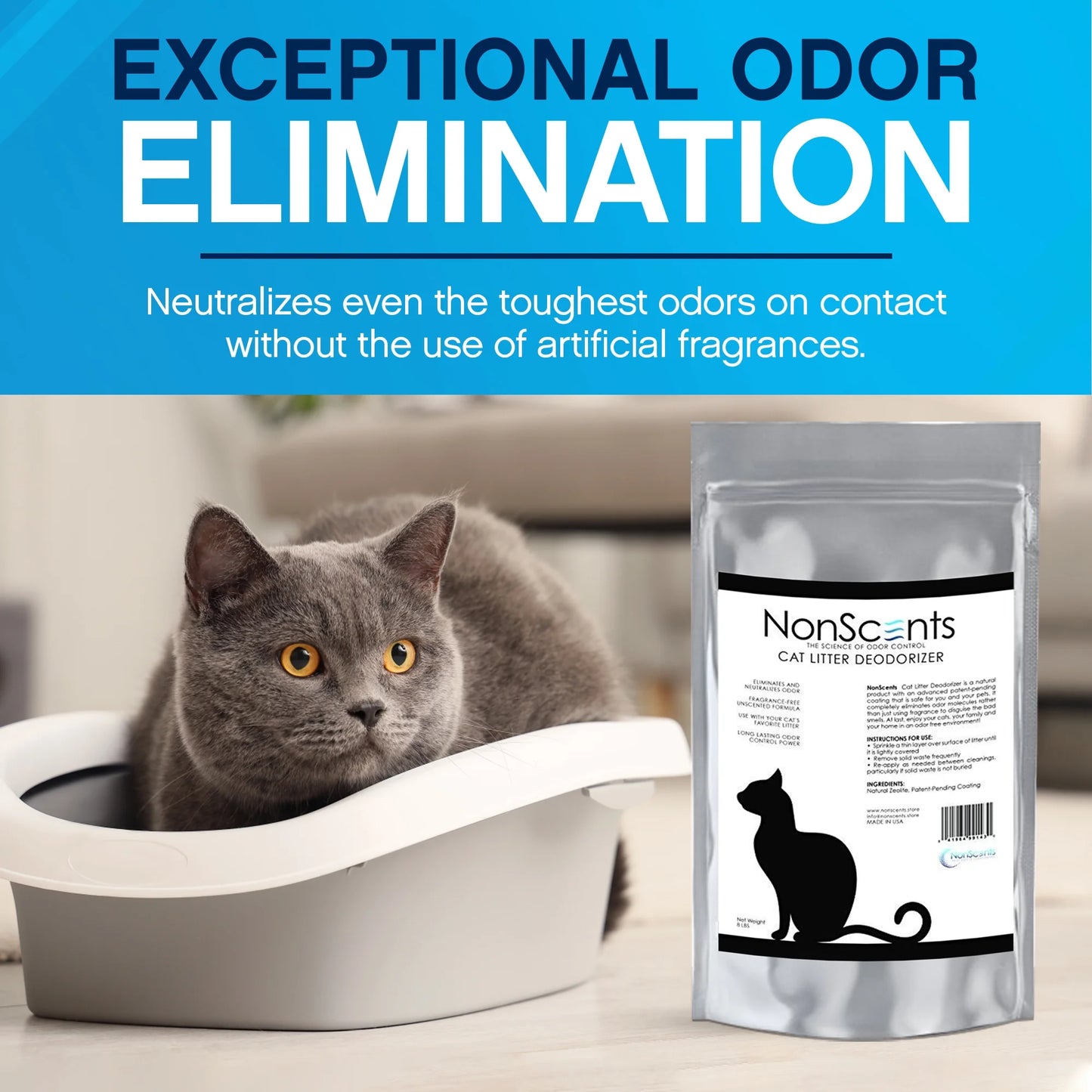 Cat Litter Deodorizer - Litter Box Odor Eliminator - Less Scooping Extends Kitty Litter Lifespan - Fragrance-Free Formula Eliminates Unpleasant Cat Odors - Fresh Scent Litter Pans