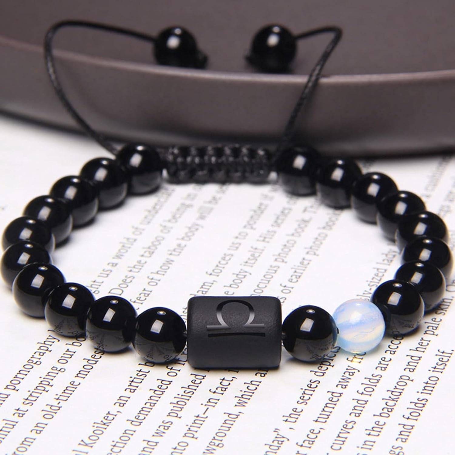 2Pcs Zodiac Bracelet for Men Women,8Mm Natural Black Onyx Stone Star Sign Constellation Horoscope Bracelet Gifts