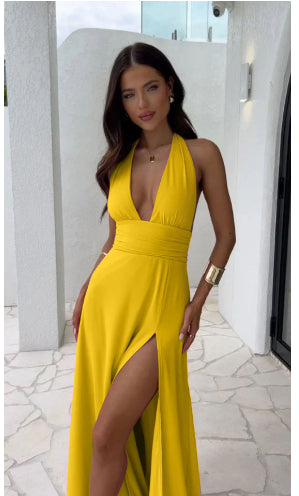 Elegant V-Neck Slit Dress 